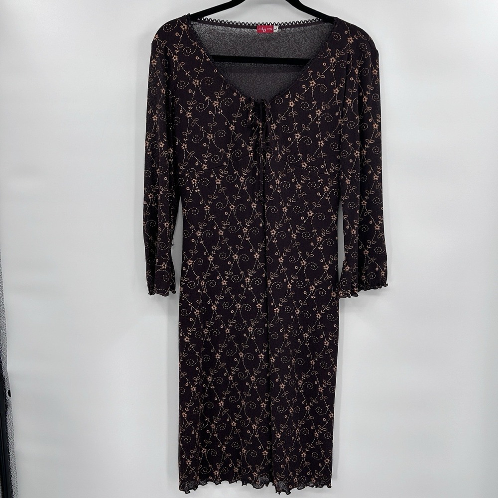 VTG Ruby Rox Womens Y2K Floral Babydoll Dress Size L Brown Forest Fairy Grunge